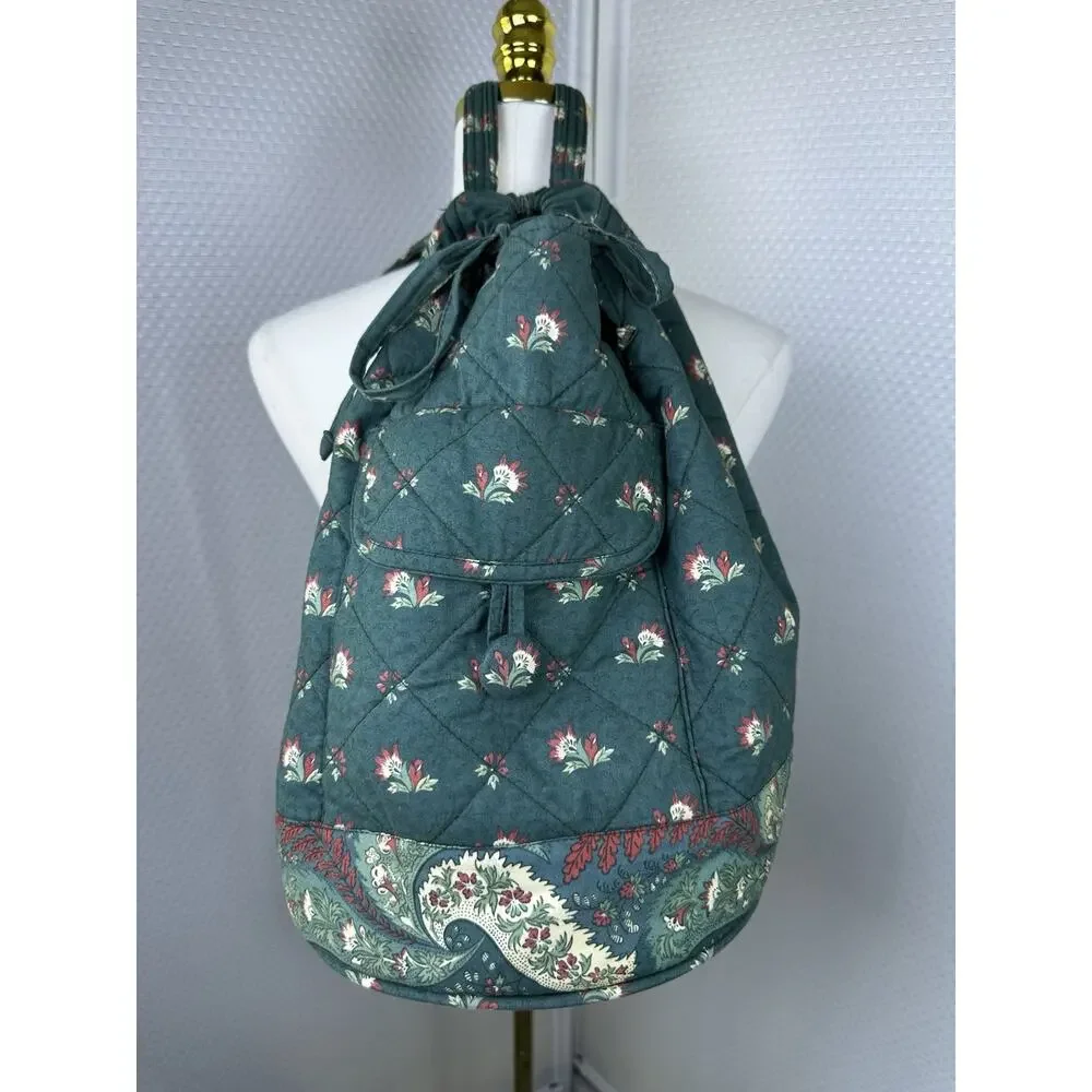 PIERRE DEUX French Country Green Floral Quilted Back Pack Sling Bag Vintage